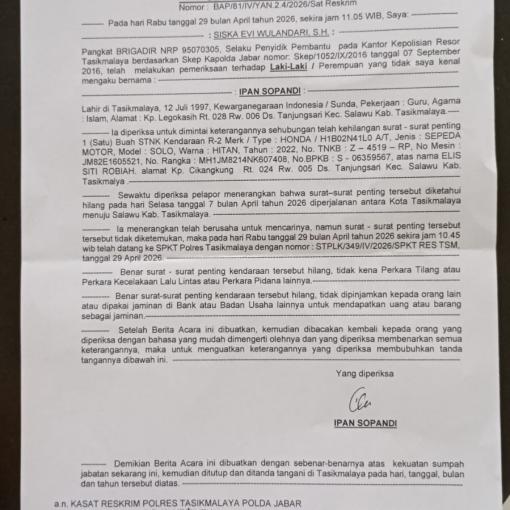 Hilang Diperjalanan, STNK Motor Honda Z 4519 RP Dilaporkan ke Polisi